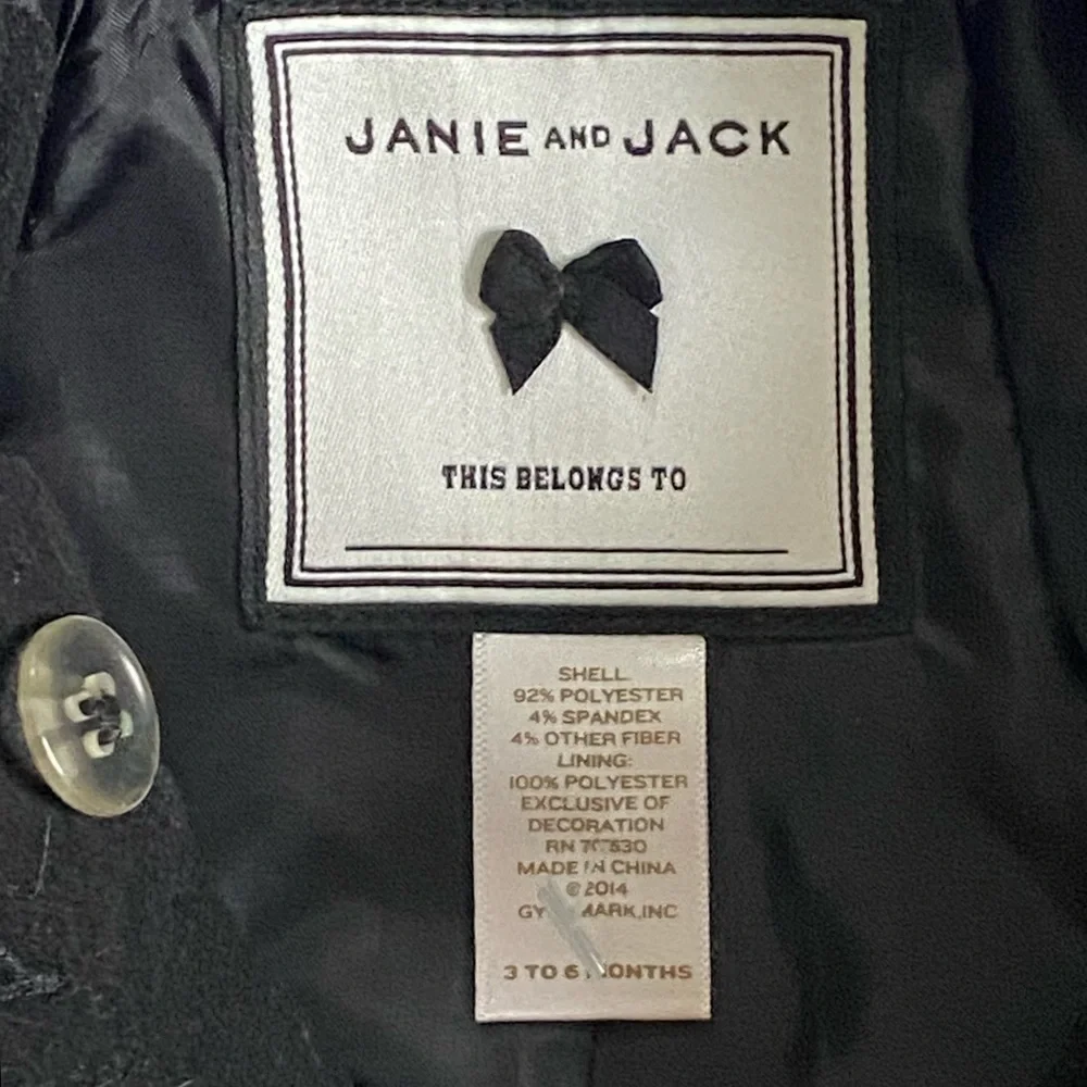 Janie and Jack Jacket Size 3 6 Months Black Winter Formal Dressy White Bows EUC